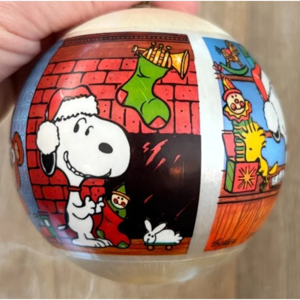 Vintage Hallmark 1978 Peanuts Snoopy and Woodstock Christmas Satin Ball Ornament